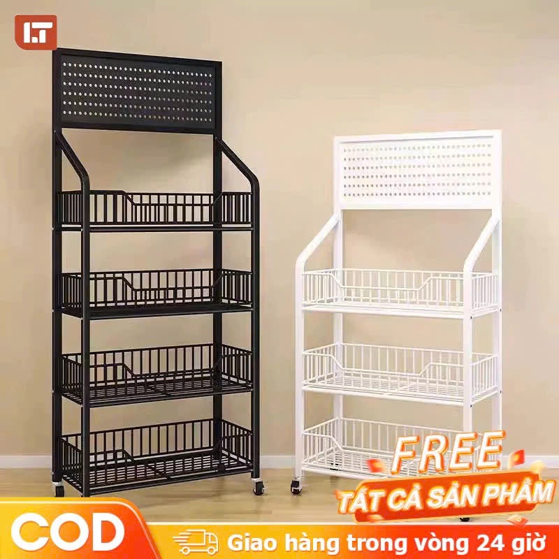 Kệ để hàng tạp hoá có bánh xe Kệ siêu thị 5 tầng Kệ sắt đựng đồ ăn vặt Khả năng chịu lực 100kg