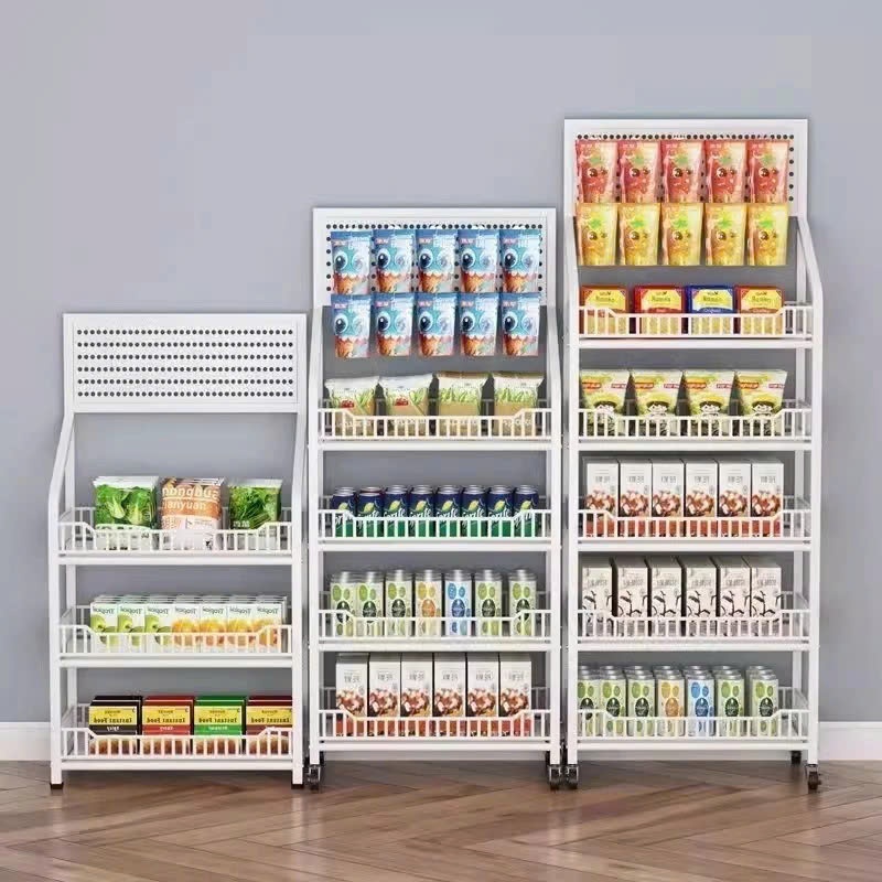 Kệ để hàng tạp hoá có bánh xe Kệ siêu thị 5 tầng Kệ sắt đựng đồ ăn vặt Khả năng chịu lực 100kg