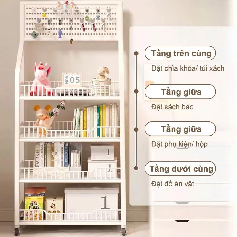 Kệ để hàng tạp hoá có bánh xe Kệ siêu thị 5 tầng Kệ sắt đựng đồ ăn vặt Khả năng chịu lực 100kg