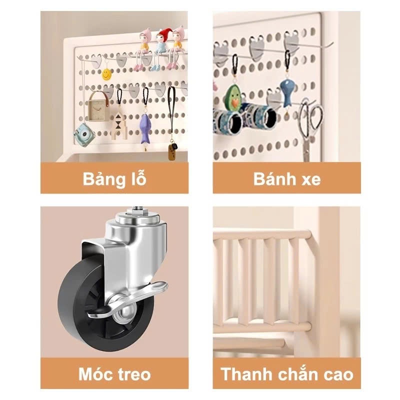Kệ để hàng tạp hoá có bánh xe Kệ siêu thị 5 tầng Kệ sắt đựng đồ ăn vặt Khả năng chịu lực 100kg