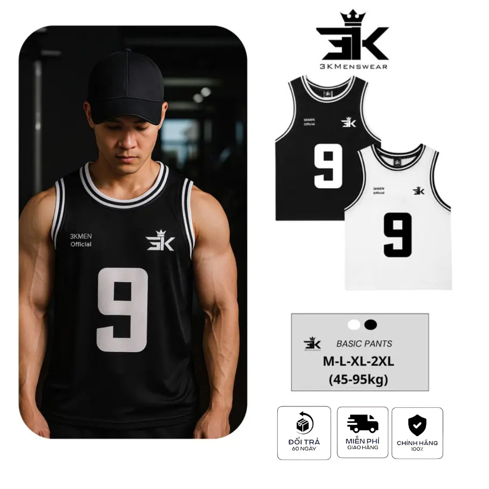 Áo Tanktop 3KWEARMEN, Áo Ba Lỗ Chất Liệu Lưới Thể Thao Siêu Thoáng Khí Tập Gym, Chạy Bộ, Đá Banh