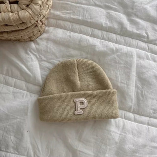 Mũ len trùm đầu kiểu dáng beanie hình chữ P ấm áp cho bé từ 3 tháng - 2 tuổi