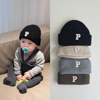 Mũ len trùm đầu kiểu dáng beanie hình chữ P ấm áp cho bé từ 3 tháng - 2 tuổi