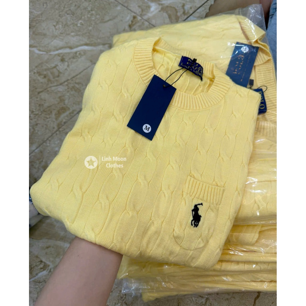 [Sẵn Hàng] Áo len ngắn tay nữ cổ tròn dệt kim màu vàng, thêu ngựa, dáng trẻ trung dễ phối đồ Hàng Chuẩn Xịn