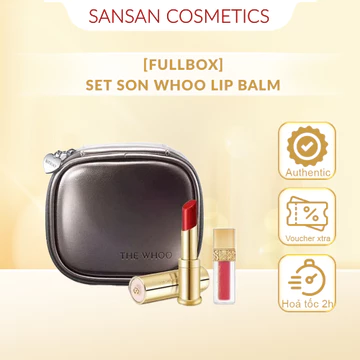 [Fullbox] Set Son Whoo Lip Balm(1 son dưỡng winered màu đỏ rượu+1 son kem màu hồng khô+1 túi da)