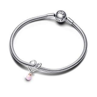 Charm Bạc Pandora Trái Tim Đính Đá Hồng Chữ Mum