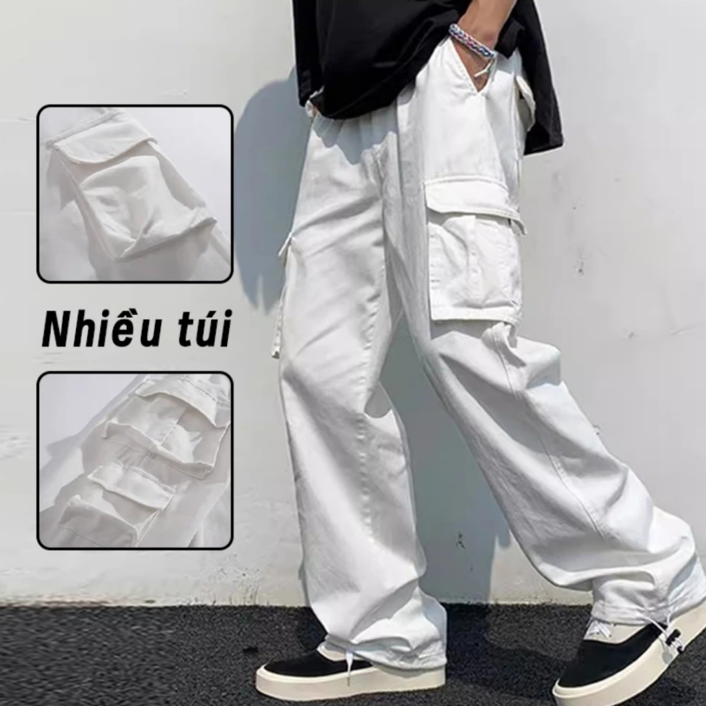 Quần kaki ống rộng túi hộp Nam Hàn Quốc,quần jogger lưng chun có dây rút,3 màu,co giãn,cá tính k1