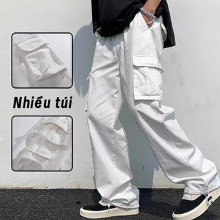 Quần túi hộp nữ ống rộng vải kaki có dây rút màu đen, rêu, trắng form rộng oversize bigsize k1