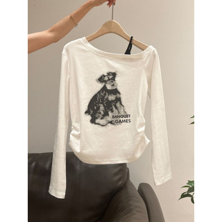 ÁO THUN LỆCH VAI DÀI TAY HÌNH CÚN QC