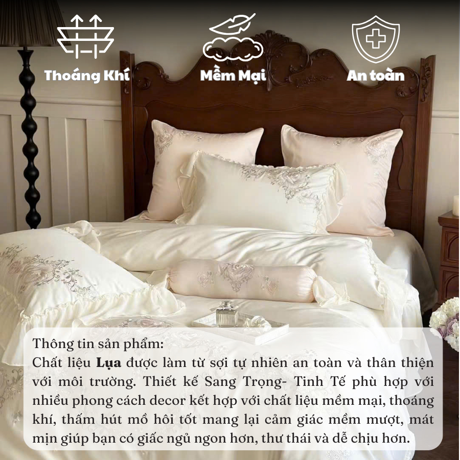 Bộ chăn ga gối lụa 80s mềm mướt MemMinbedding Luxury phong cách dành cho các nàng công chúa - (L4268)( BÁN CHẠY 3)