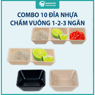 Combo 10 đĩa chấm vuông 1, 2, 3 ngăn chén nhựa đựng nước chấm sốt Việt Nhật ms: 1219, 1220, 1221