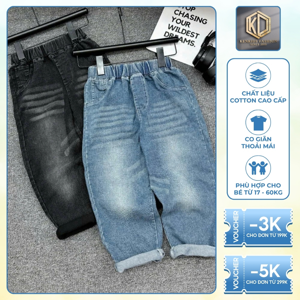 Quần Bò Dáng Dài Cho Bé Trai Size 17-60kg, Vải Jean QCCC Mềm Mịn, Co Giãn 4 Chiều [KQ08]