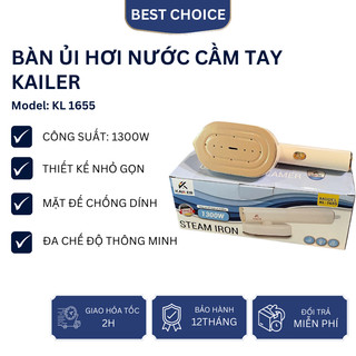 Bàn ủi hơi nước cầm tay Kailer KL 1655 công suất mạnh 1300W, nhỏ gọn tiện lợi, an toàn dễ sử dụng