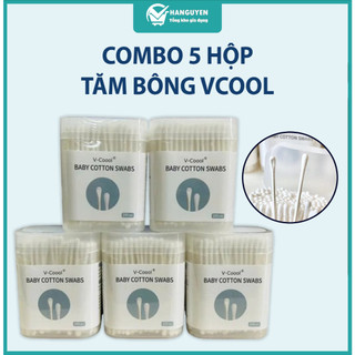 Combo 5 hộp tăm bông Vcool 200 que cho bé sơ sinh trẻ em thân giấy an toàn #A247
