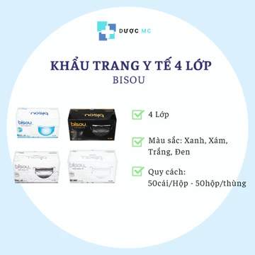 [COMBO 10 HỘP] Khẩu trang y tế 4 Lớp Bisou, Famapro được cấu tạo bởi 4 lớp kháng khuẩn ngăn khói, bụi