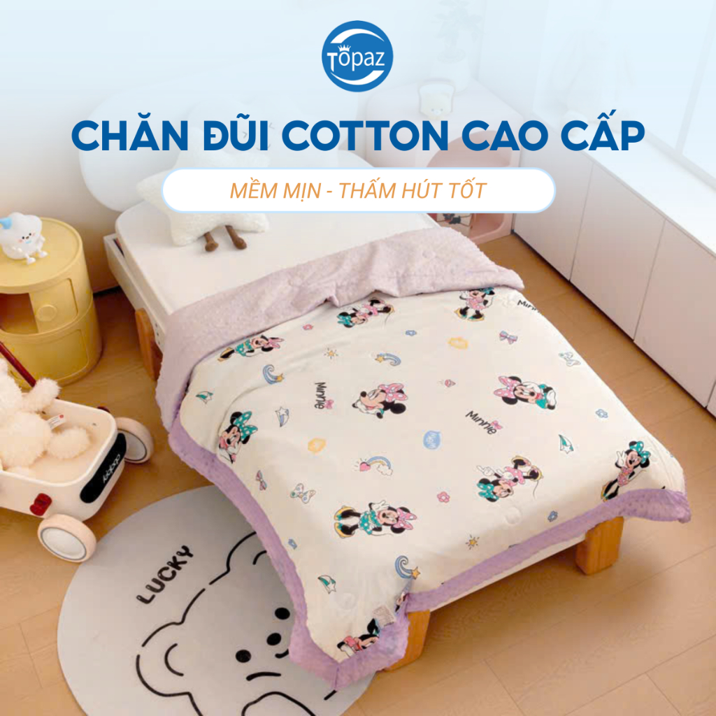 Chăn Đũi Poly Cotton Cho Bé TOPAZ Nhập Khẩu Họa Tiết Cute Siêu Mềm Mịn Cho Bé Giao Màu Ngẫu Nhiên