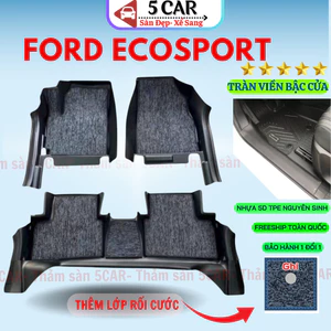 Thảm lót sàn NHỰA đúc TPE 5D xe FORD ECOSPORT 2014- 2025, Mẫu Tràn viền bậc cửa - MẪU BẬC DÀI