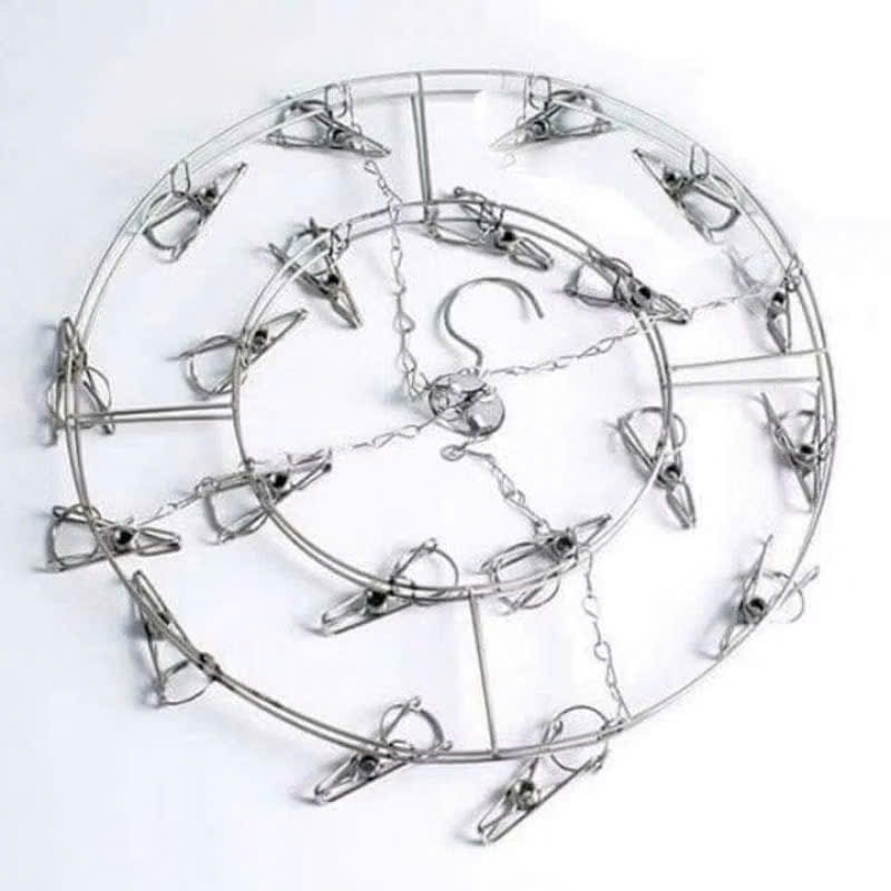 Móc Trùm Tròn Inox 24 Kẹp Phơi Quần Áo Khăn Vớ, Phơi Đồ Cho Bé