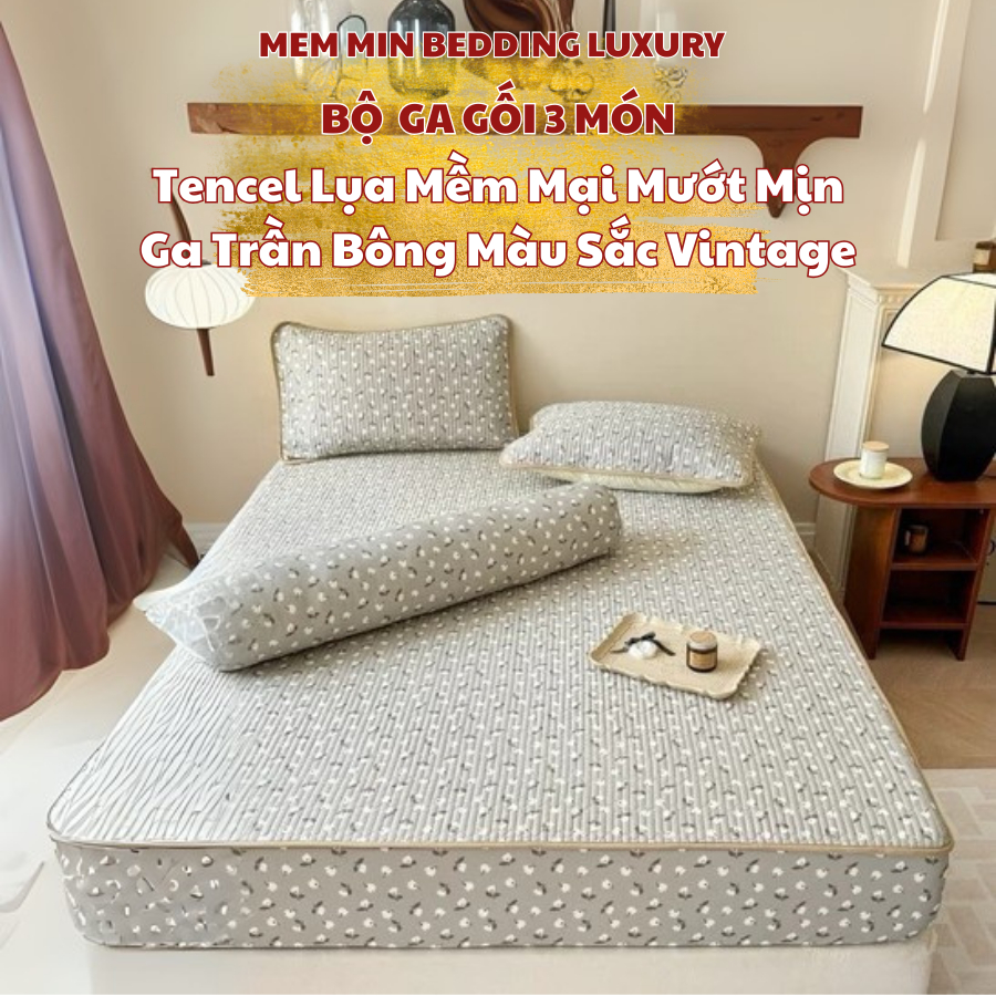 Bộ ga gối lụa tencel trần bông mát mịn MemMinbedding Luxury màu sắc nhẹ nhàng sang trọng - (GG14)