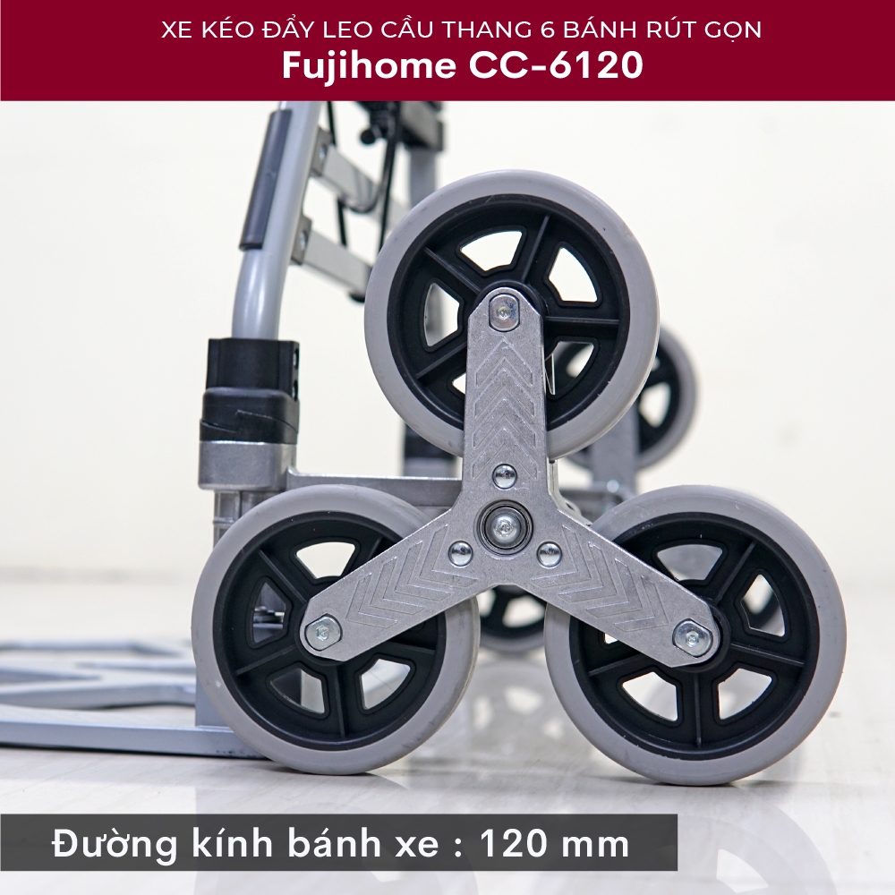 Xe đẩy hàng gấp gọn tay kéo linh hoạt CC-6120 FUJIHOME Nhập Khẩu, Xe kéo hàng tải trọng cao khung thép dày chở hàng nặng