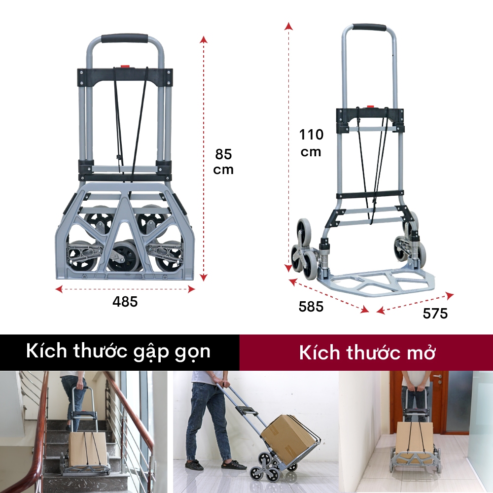 Xe đẩy hàng gấp gọn tay kéo linh hoạt CC-6120 FUJIHOME Nhập Khẩu, Xe kéo hàng tải trọng cao khung thép dày chở hàng nặng