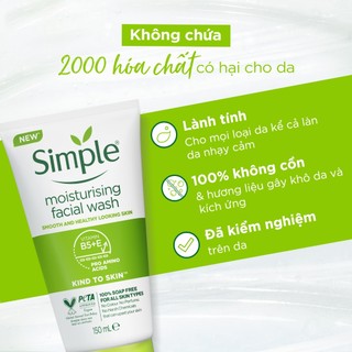 Combo Sữa rửa mặt Simple Moisturising Facial Wash (150ml) + Nước tẩy trang Simple Micellar Water (200ml)