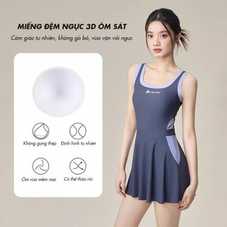 Đồ bơi nữ liền thân dáng váy xòe cao cấp có quần trong co giãn 4 chiều khô nhanh đi biển VB15193Y