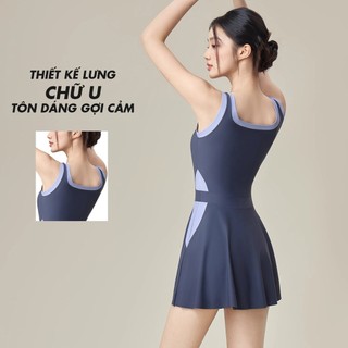 Đồ bơi nữ liền thân dáng váy xòe cao cấp có quần trong co giãn 4 chiều khô nhanh đi biển VB15193Y