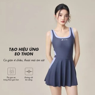 Đồ bơi nữ liền thân dáng váy xòe cao cấp có quần trong co giãn 4 chiều khô nhanh đi biển VB15193Y