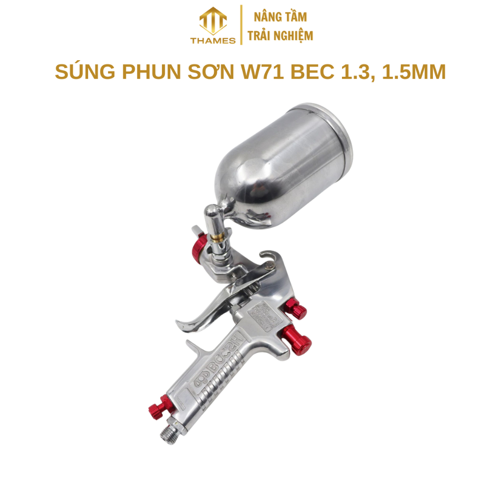 Súng phun sơn BOSCH W71 có cốc – Béc phun 1.3/1.5mm, Cốc 400ml, phủ đều ...