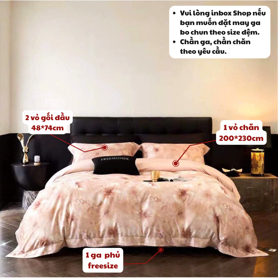 Bộ chăn ga gối tencel hoa 60s MemMinbedding Luxury họa tiết tuyệt đẹp thanh lịch trang nhã - (L4991)(Tổng Hợp 19)
