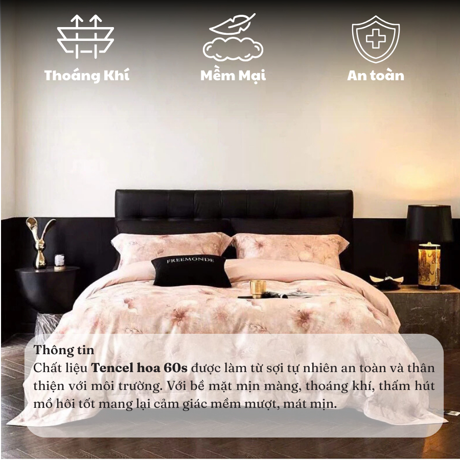 Bộ chăn ga gối tencel hoa 60s MemMinbedding Luxury họa tiết tuyệt đẹp thanh lịch trang nhã - (L4991)(Tổng Hợp 19)