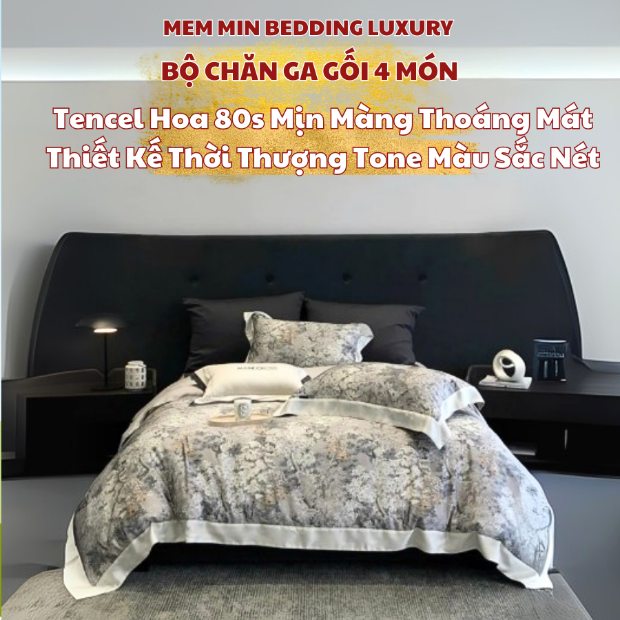 Bộ chăn ga gối Markcross tencel mềm mại MemMinbedding Luxury thiết kế đẳng cấp tone màu nổi bật - (L4989)(TỔNG HỢP 29)