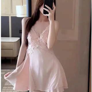 V54 Váy Ngủ Nữ Chất Lụa Latin Cao Cấp Phối Ren Mềm Kèm Lót Đệm Phương Linh Underwear