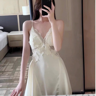 V54 Váy Ngủ Nữ Chất Lụa Latin Cao Cấp Phối Ren Mềm Kèm Lót Đệm Phương Linh Underwear