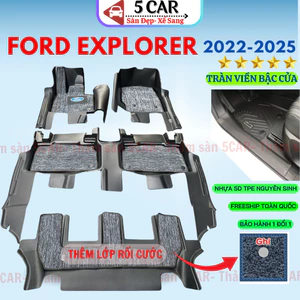 Thảm lót sàn NHỰA đúc TPE 5D xe Ford Explorer 2022- 2025, Mẫu Tràn viền bậc cửa - MẪU BẬC DÀI