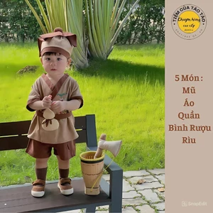 Bộ Tiều Phu- Chú Cuội- Cổ Trang Halloween tặng kèm Rìu, Bình rượu, Mũ cho bé trai bé gái 7-19kg