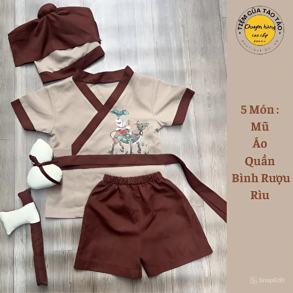 (SẴN SHIP --HỎA TỐC  )Bộ Tiều Phu- Chú Cuội- Cổ Trang Halloween tặng kèm Rìu, Bình rượu, Mũ cho bé trai bé gái 7-19kg