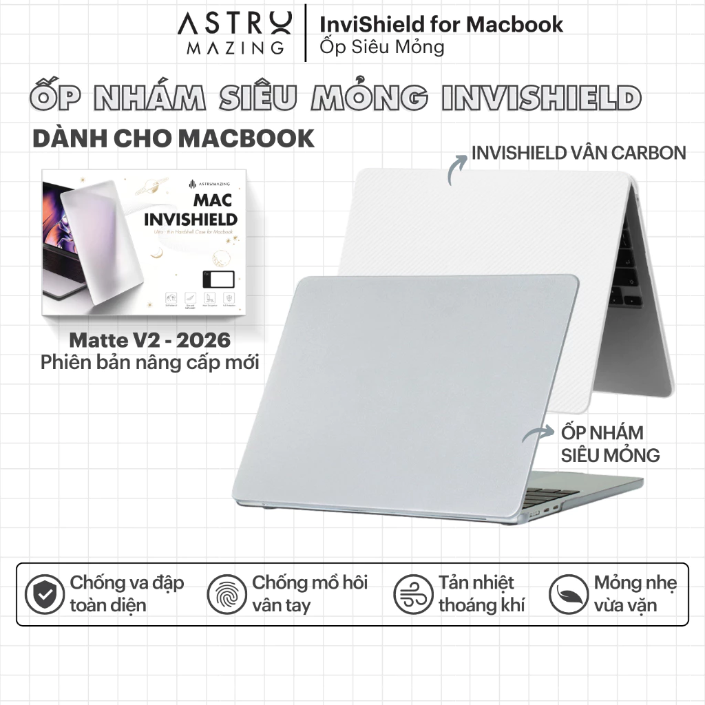 [Chính hãng/Full VAT] Ốp siêu mỏng Mac InviShield carbon nhám mờ dành cho M.acbook Air Pro 13 14 15