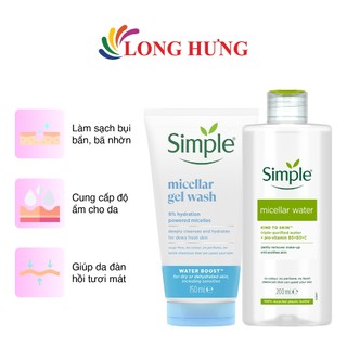 Combo Sữa rửa mặt Simple Micellar Gel Wash (150ml) + Nước tẩy trang Simple Micellar Water (200ml)
