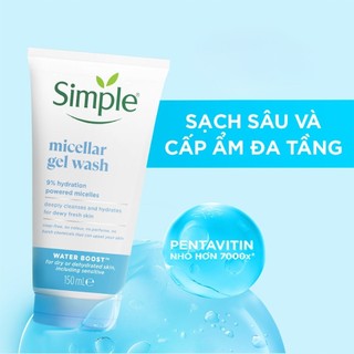 Combo Sữa rửa mặt Simple Micellar Gel Wash (150ml) + Nước tẩy trang Simple Micellar Water (200ml)