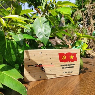 [Sỉ_90k] Đồng Hồ Gỗ Tự Nhiên Để Bàn - Đồng Hồ Gỗ Kim Trôi In Logo Theo Yêu Cầu - Đồng Hồ Gỗ Decor