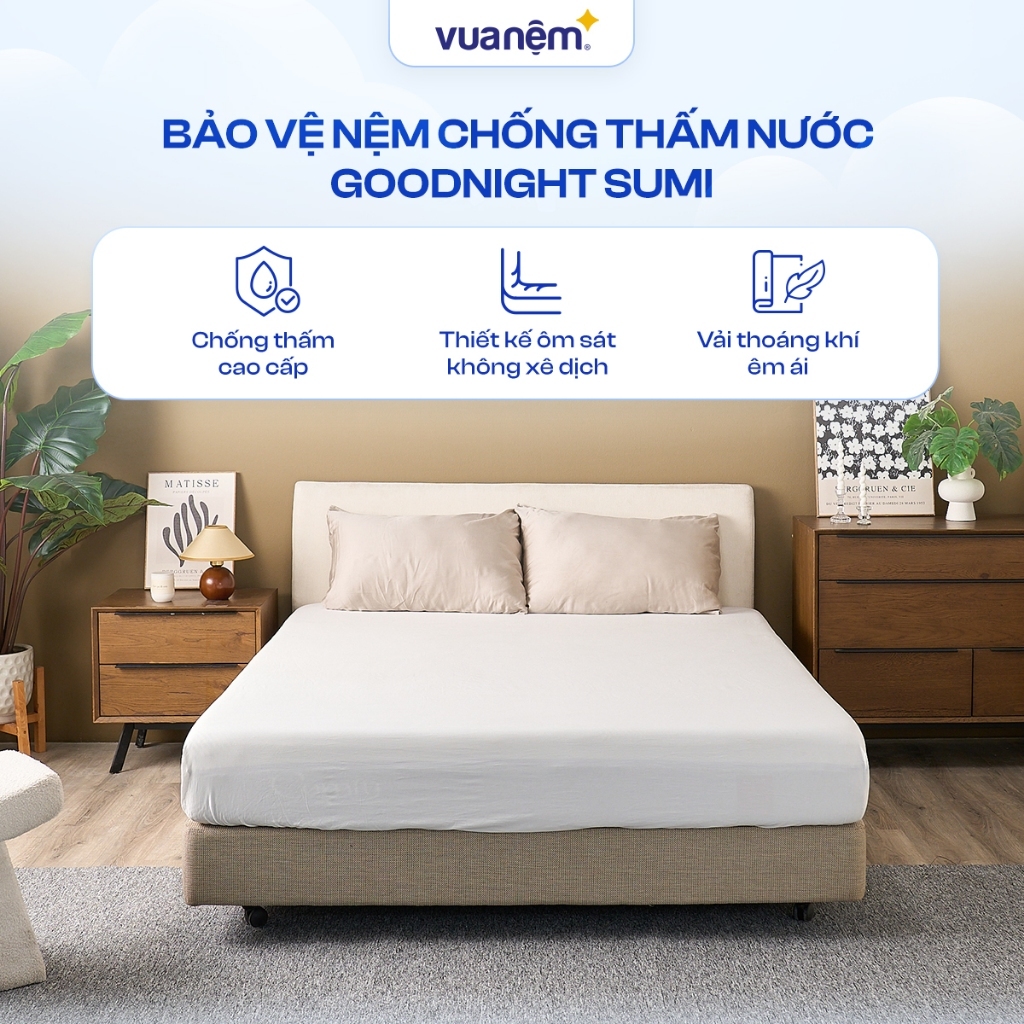 Ga chống thấm Sumi - Bảo vệ nệm cao cấp, Bảo vệ đệm kháng nước, Ga chống thấm nước thoáng, chống ẩm mốc (<25cm)