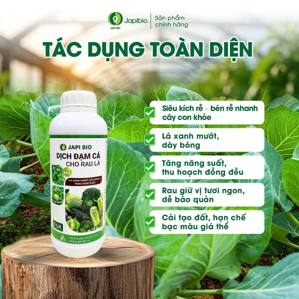 Đạm Cá Hữu Cơ JapiBio 1L – Nguyên Chất Không Mùi, Kích Rễ Nuôi Lá, Rau Xanh Mướt Đồng Đều