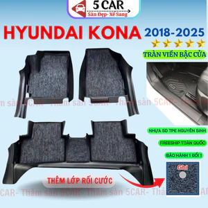 Thảm lót sàn NHỰA đúc TPE 5D xe Hyundai Kona 2018- 2025, Mẫu Tràn viền bậc cửa - MẪU BẬC DÀI