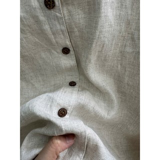 [JUNE LINEN] A08. Áo sơ mi nữ 100% Linen cổ trụ tay dài. Ảnh thật