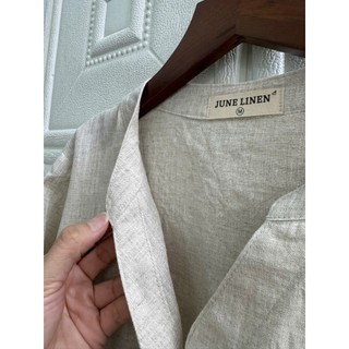 [JUNE LINEN] A08. Áo sơ mi nữ 100% Linen cổ trụ tay dài. Ảnh thật