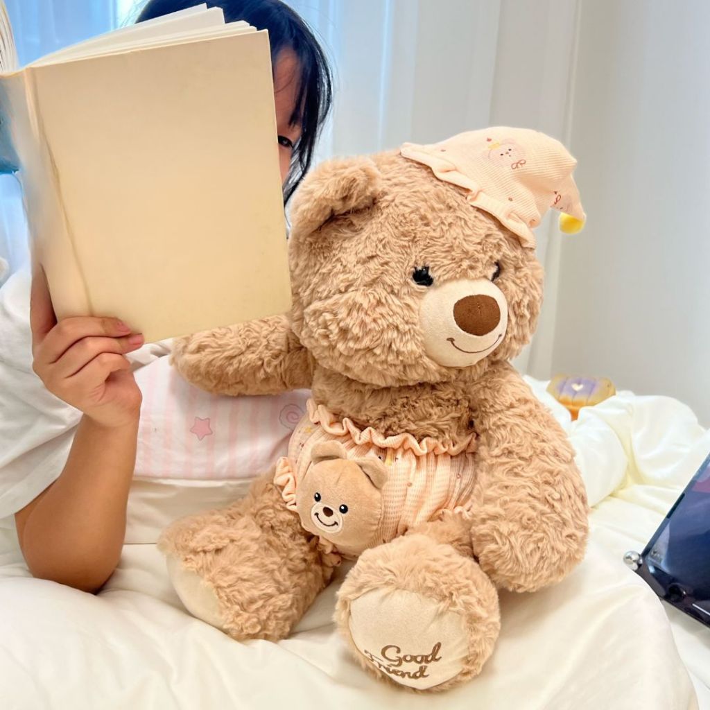 Gấu bông teddy mặc đồ ngủ dễ thương, Thú nhồi bông teddy lông xù làm gấu ôm ngủ cho bé, mọi người, Bobesu