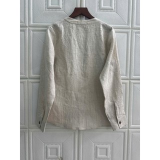[JUNE LINEN] A08. Áo sơ mi nữ 100% Linen cổ trụ tay dài. Ảnh thật