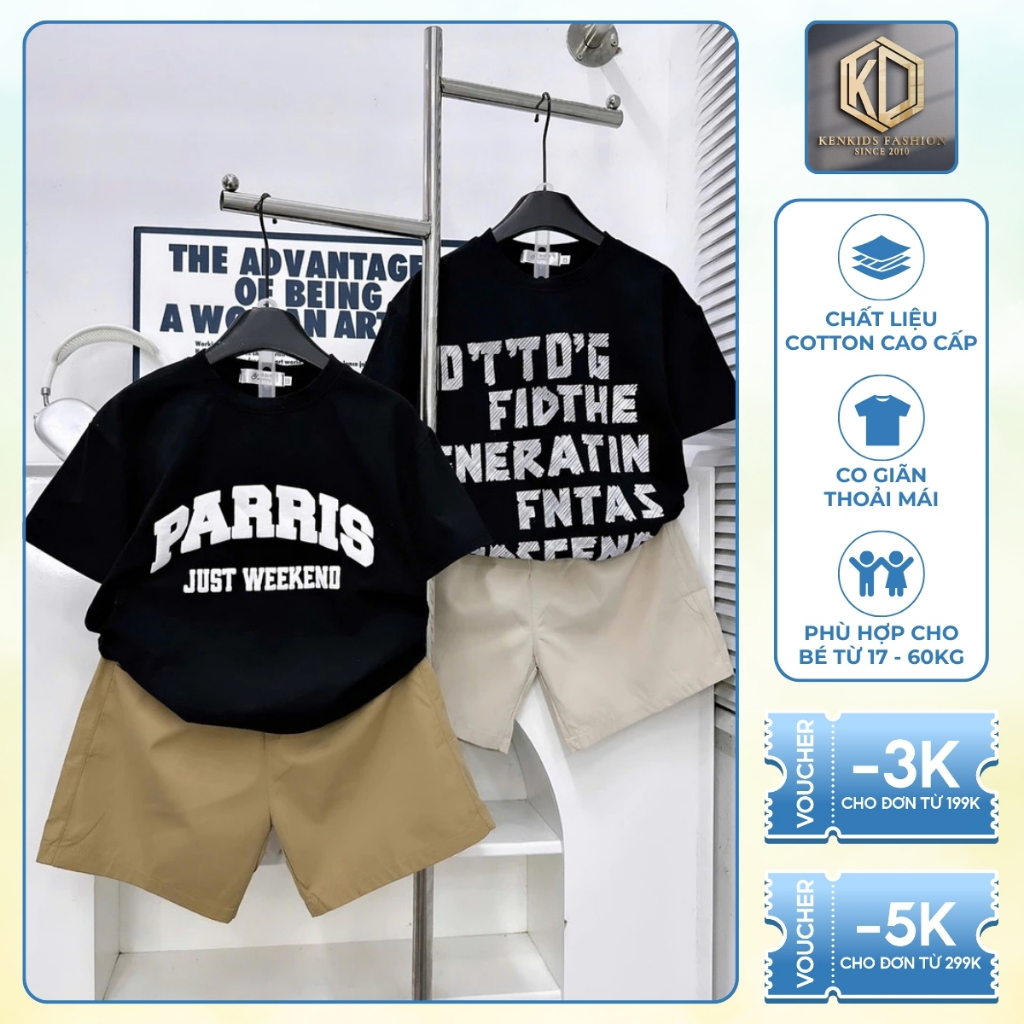 Đồ Bộ Bé Trai Áo Parris Quần KaKi Chất Cotton Hàn Cao Cấp Mềm Mát Co Giãn 4 Chiều Đủ Size 17-60kg